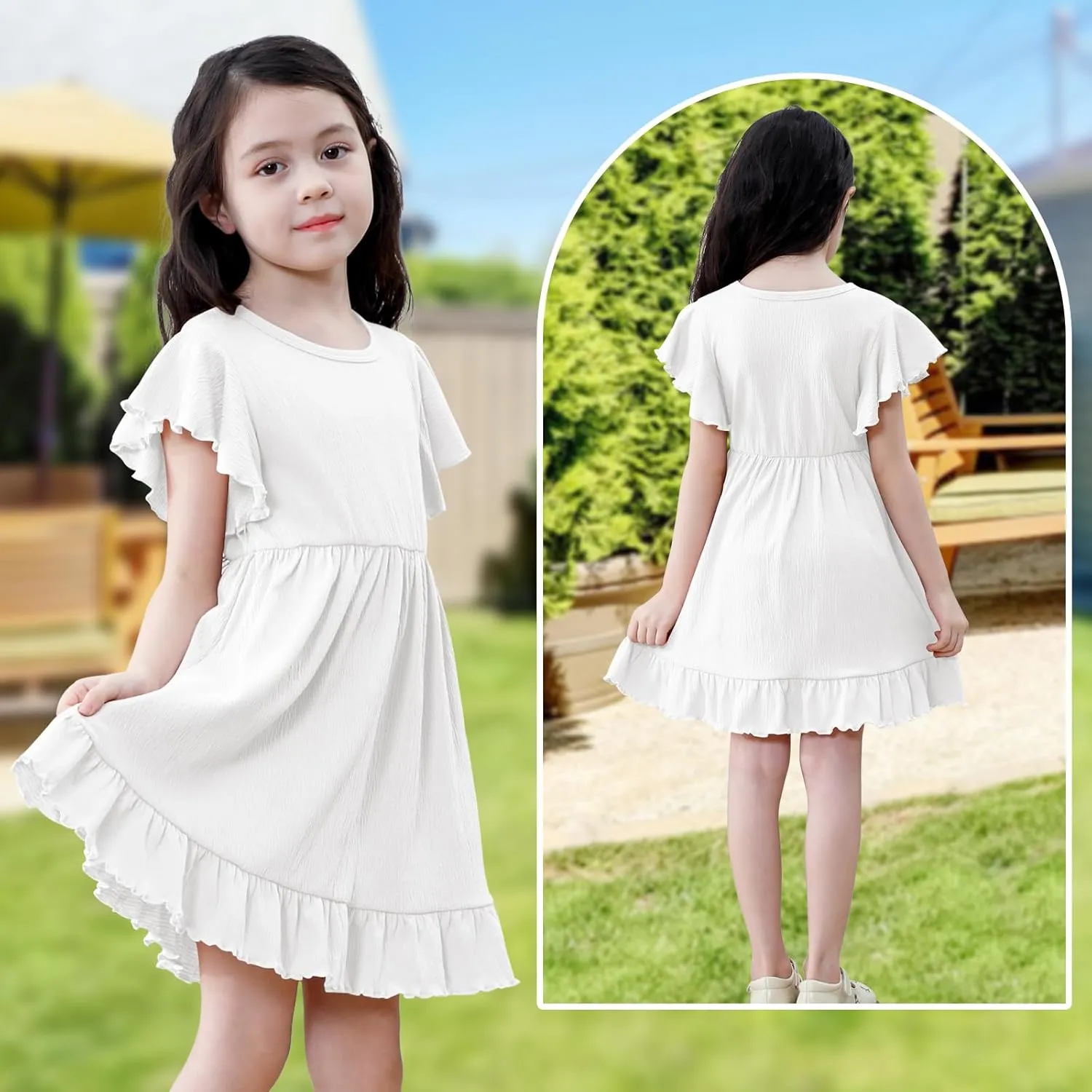 Neutocd Toddler Girl Dress Ruffled Short Sleeve Flowy Tiered Kid Baby Girl Summer Party Beach Boho Swing Dress Sundress