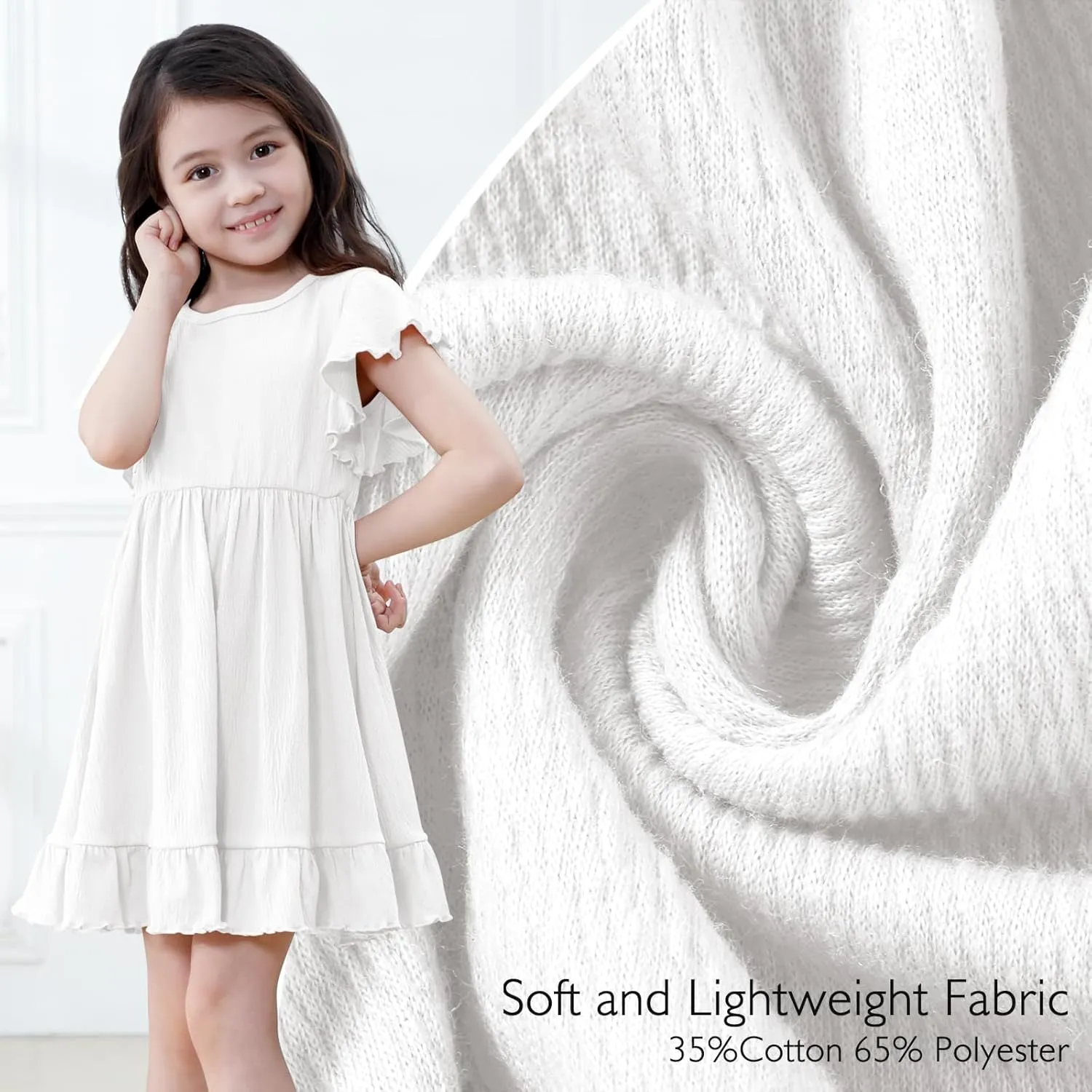 Neutocd Toddler Girl Dress Ruffled Short Sleeve Flowy Tiered Kid Baby Girl Summer Party Beach Boho Swing Dress Sundress