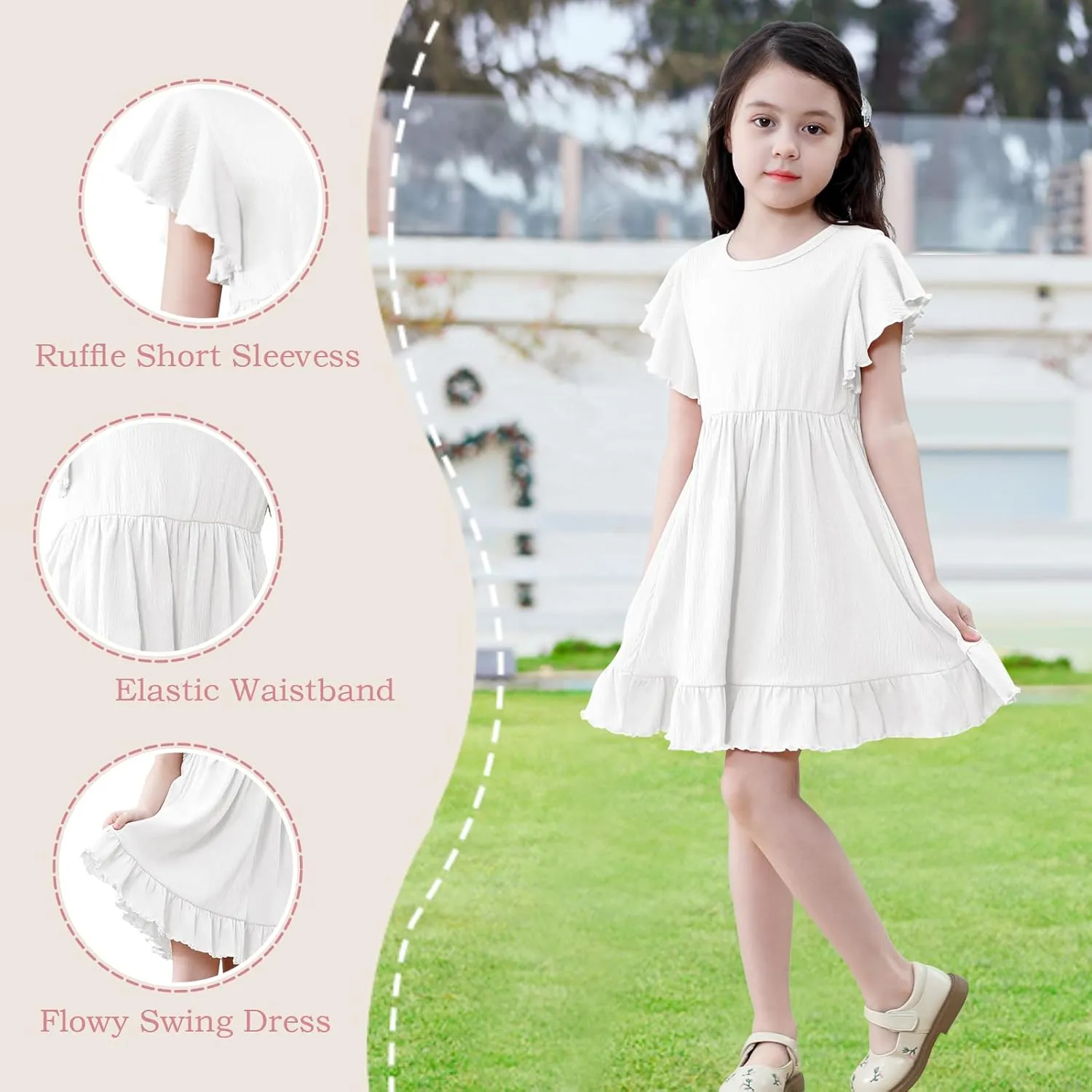 Neutocd Toddler Girl Dress Ruffled Short Sleeve Flowy Tiered Kid Baby Girl Summer Party Beach Boho Swing Dress Sundress