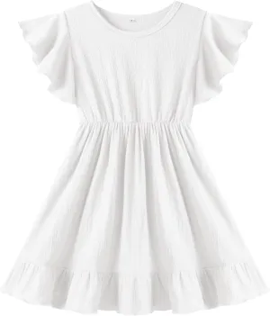 Neutocd Toddler Girl Dress Ruffled Short Sleeve Flowy Tiered Kid Baby Girl Summer Party Beach Boho Swing Dress Sundress