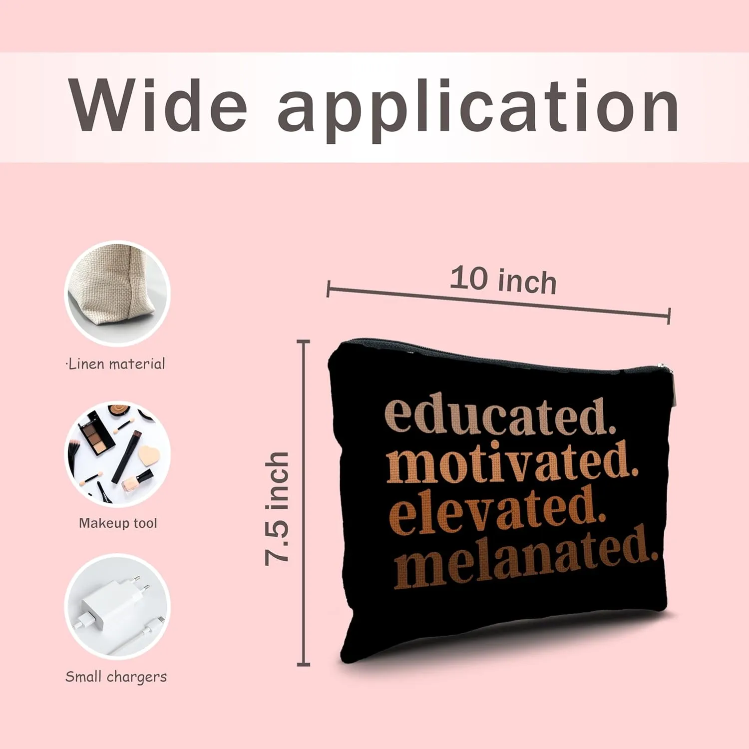 Nogrit African American Gifts,Black Women Gifts,Black Women Makeup Bag Cosmetic Bag,Educated Motivated Elevated Melanated Melanin Makeup Travel Toiletry Bag,gifts for African American women/black