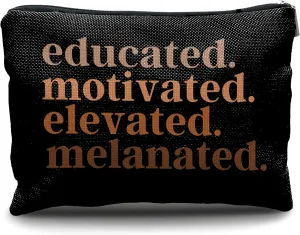 Nogrit African American Gifts,Black Women Gifts,Black Women Makeup Bag Cosmetic Bag,Educated Motivated Elevated Melanated Melanin Makeup Travel Toiletry Bag,gifts for African American women/black