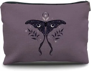 Nogrit Mystical Moon Luna Moth Witchy Makeup Bag Cosmetic Bags for Women, Witchy Gifts for Women, Witch Stuff, Witchcraft Gifts Small Purple Makeup Cosmetic Bag for Purse
