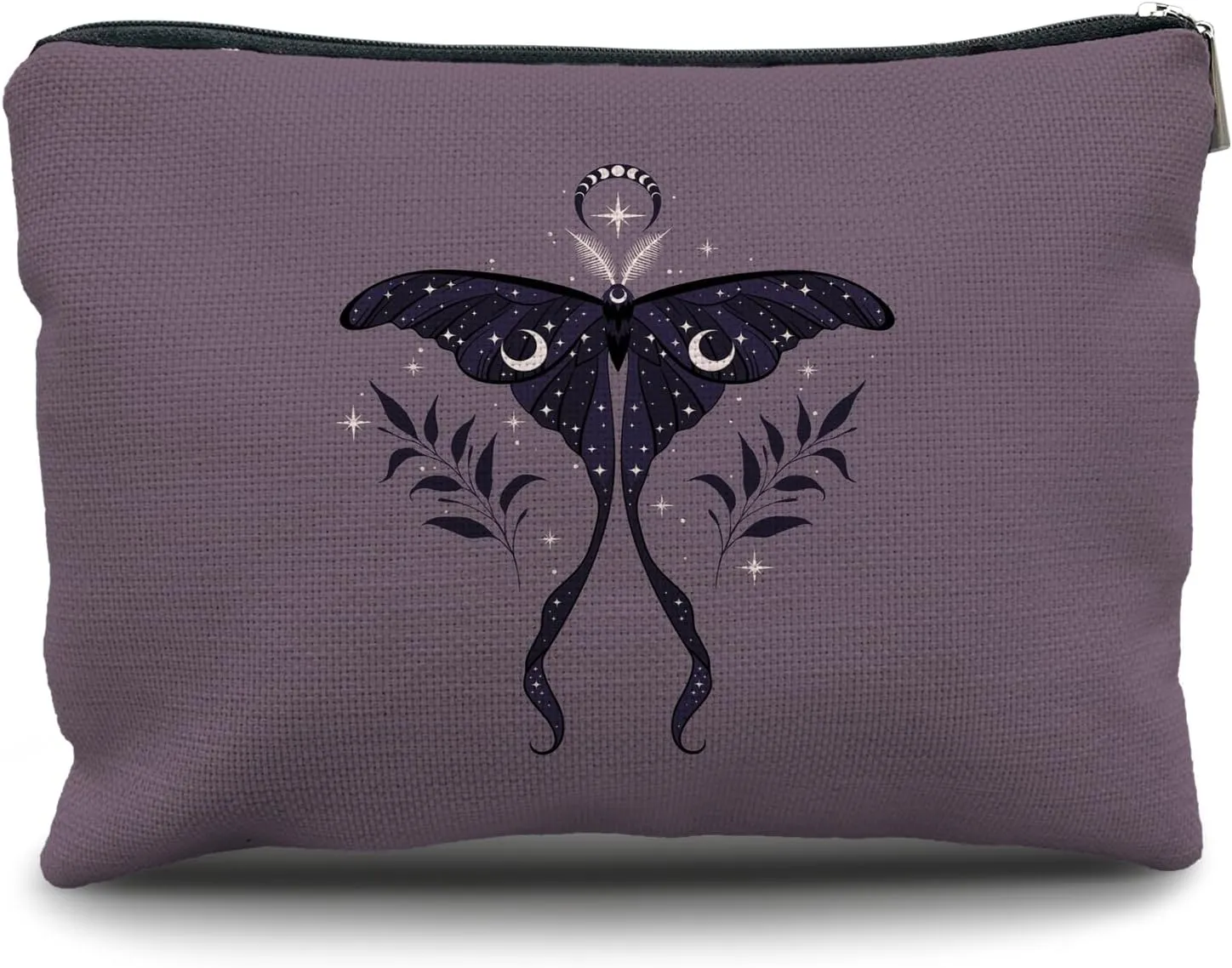 Nogrit Mystical Moon Luna Moth Witchy Makeup Bag Cosmetic Bags for Women, Witchy Gifts for Women, Witch Stuff, Witchcraft Gifts Small Purple Makeup Cosmetic Bag for Purse