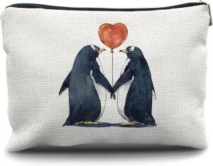Nogrit penguin lover gifts Penguin Makeup Cosmetic Bag,Romantic Penguin Couple In Love Makeup Travel Toiletry Bag,Anniversary Valentine's Day penguin Gifts for women