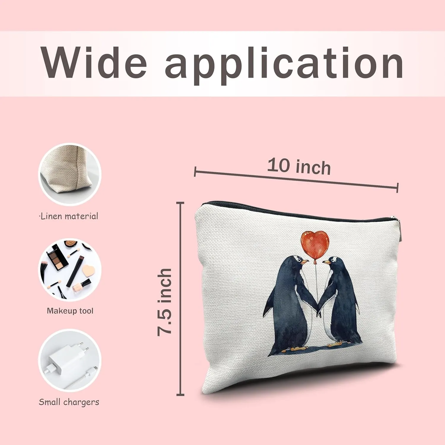 Nogrit penguin lover gifts Penguin Makeup Cosmetic Bag,Romantic Penguin Couple In Love Makeup Travel Toiletry Bag,Anniversary Valentine's Day penguin Gifts for women