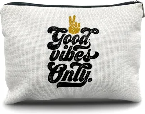 Nogrit Retro 70s Groovy Makeup Cosmetic Bag,Groovy Good Vibes Only Peace Hand Sign Makeup Travel Toiletry Bag,Inspirational Gifts for Women Girls