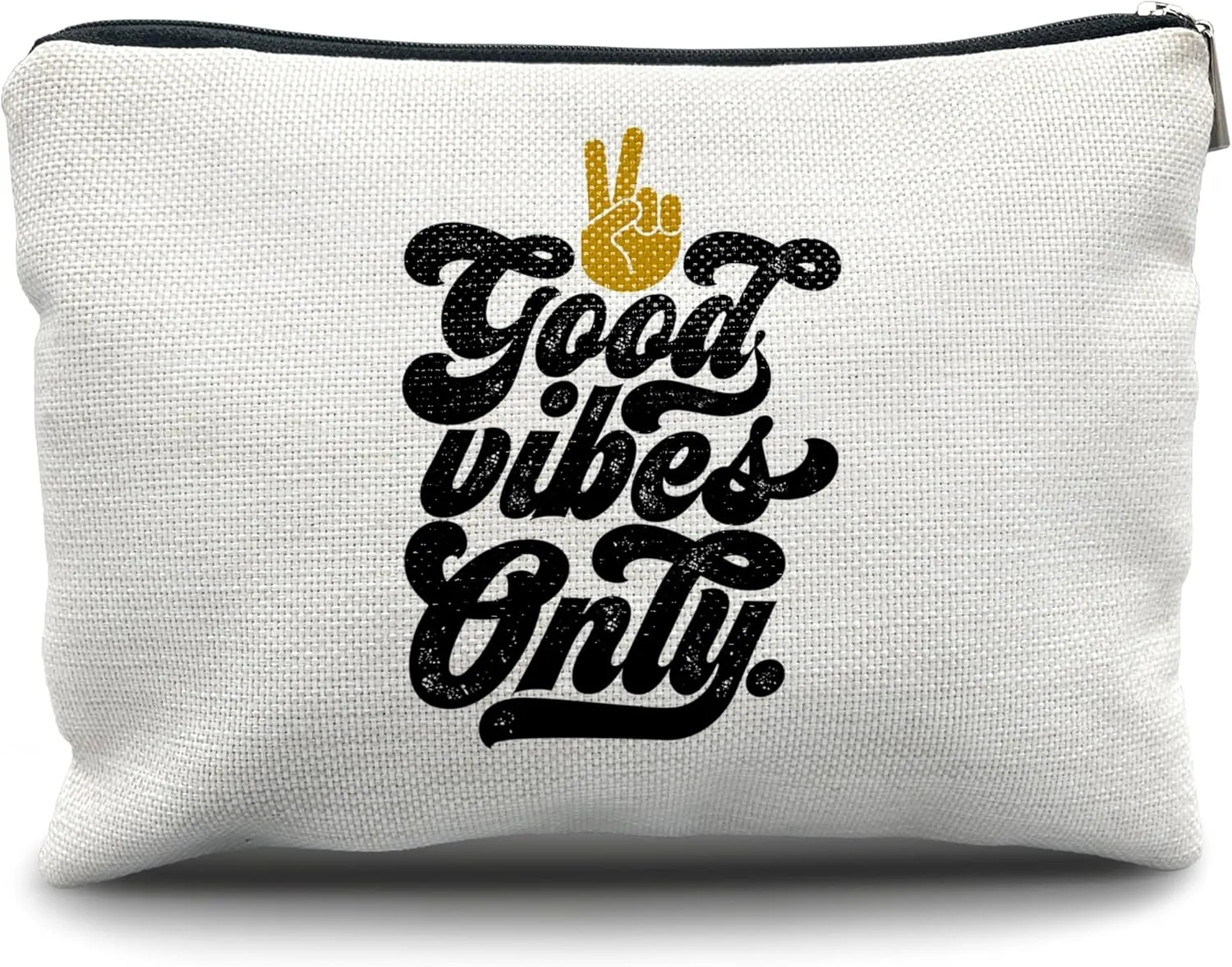 Nogrit Retro 70s Groovy Makeup Cosmetic Bag,Groovy Good Vibes Only Peace Hand Sign Makeup Travel Toiletry Bag,Inspirational Gifts for Women Girls