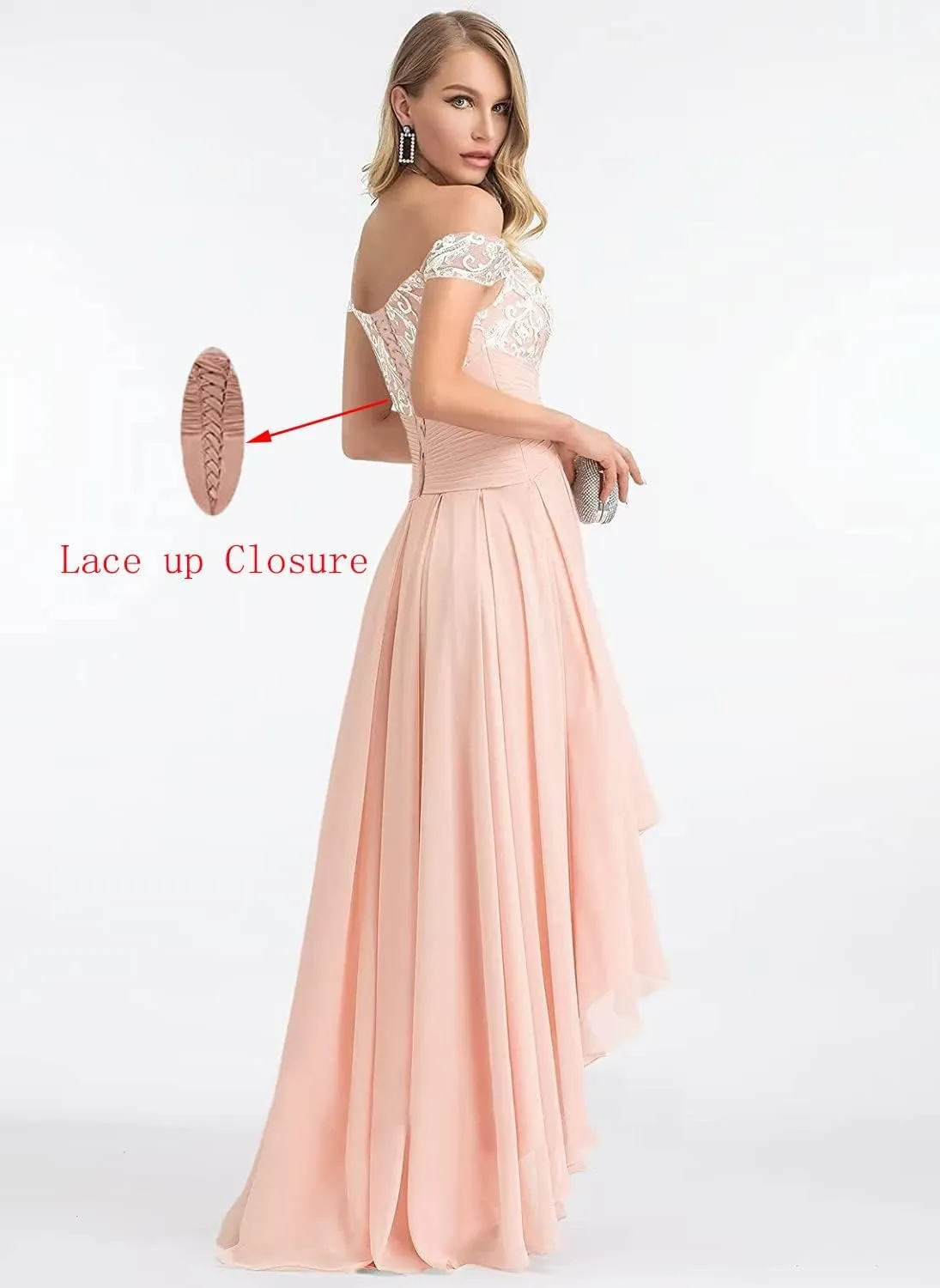 Off The Shoulder Mother of The Bride Dresses for Wedding 2023 Chiffon High Low Lace Formal Evening Gowns
