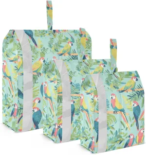Parrots Tropical Plants Green 3 Set Packing Travel Bags Portable Bags Organizer For Luggage Clear Clothing Bags Plastic Storage