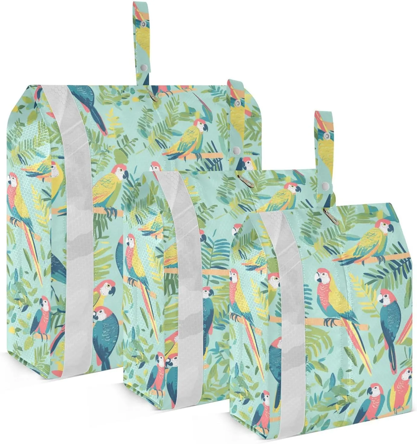 Parrots Tropical Plants Green 3 Set Packing Travel Bags Portable Bags Organizer For Luggage Clear Clothing Bags Plastic Storage
