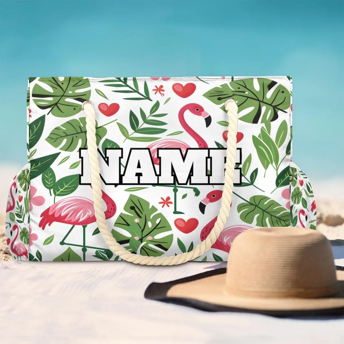 Personalized Name Beach Bags for Women, Large Beach Tote Bag with Zipper, Waterproof Sandproof Swim Pool Bags
