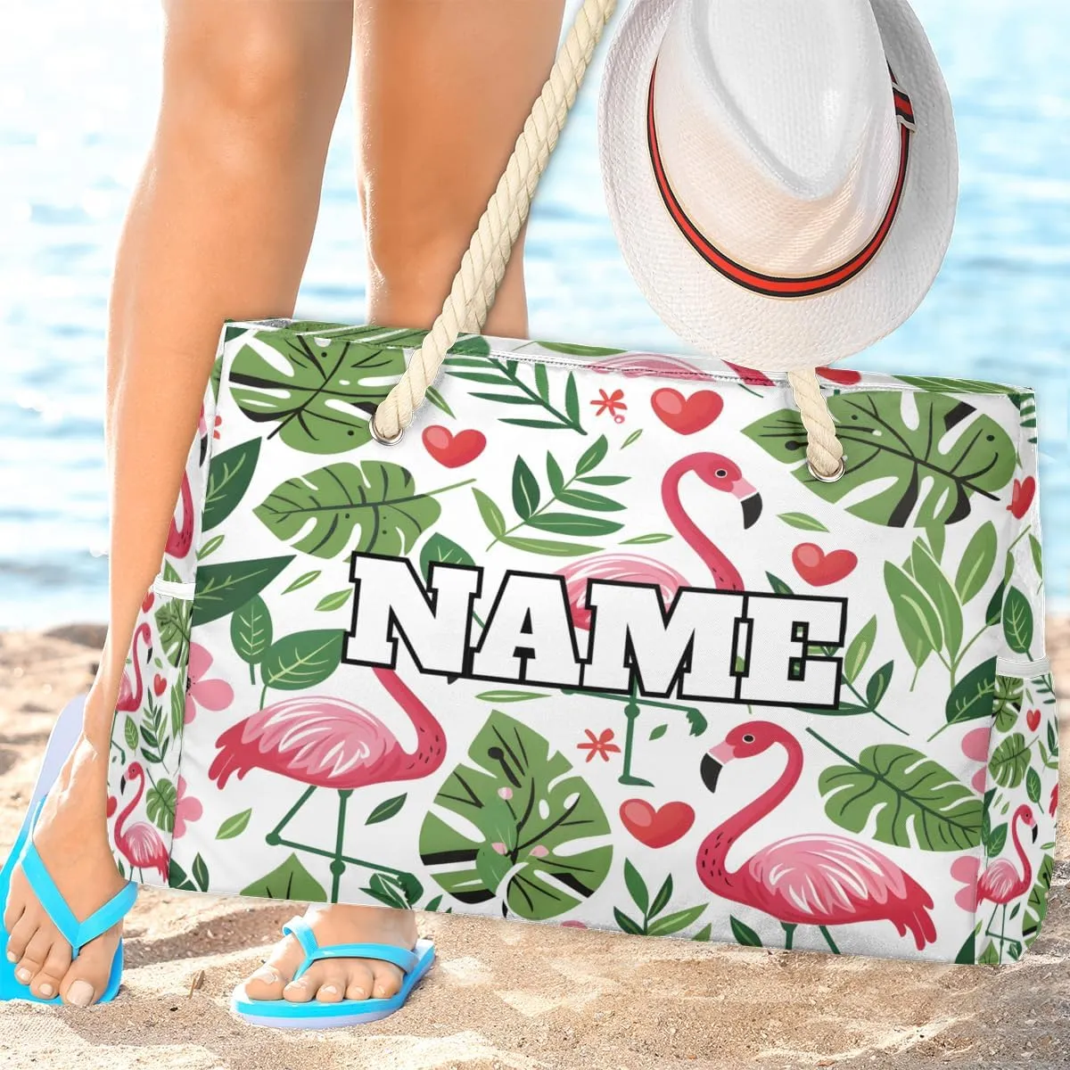 Personalized Name Beach Bags for Women, Large Beach Tote Bag with Zipper, Waterproof Sandproof Swim Pool Bags