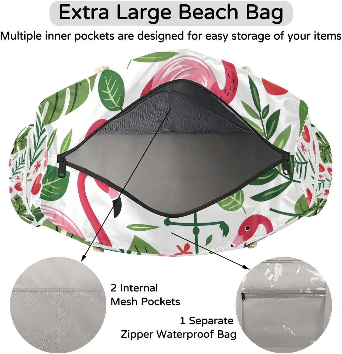 Personalized Name Beach Bags for Women, Large Beach Tote Bag with Zipper, Waterproof Sandproof Swim Pool Bags