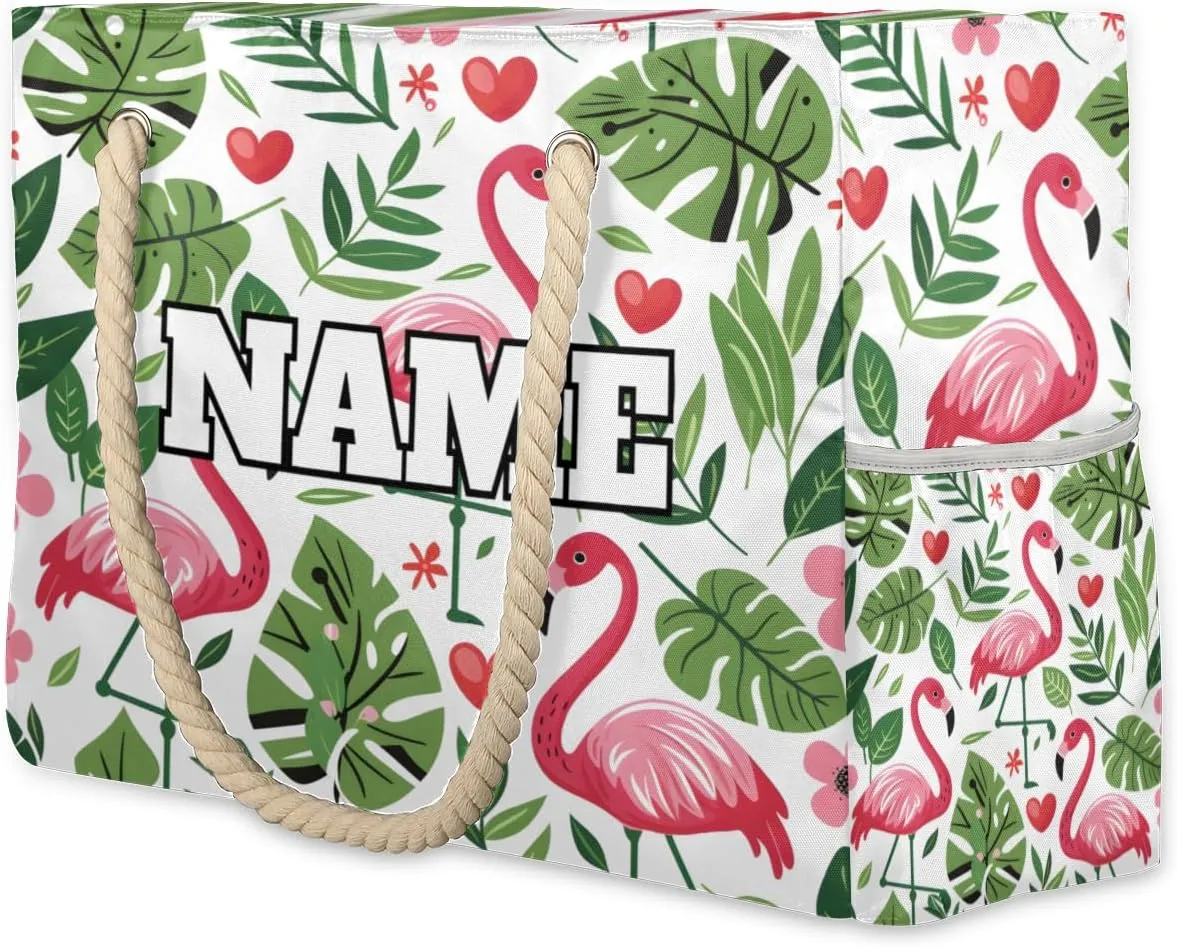 Personalized Name Beach Bags for Women, Large Beach Tote Bag with Zipper, Waterproof Sandproof Swim Pool Bags