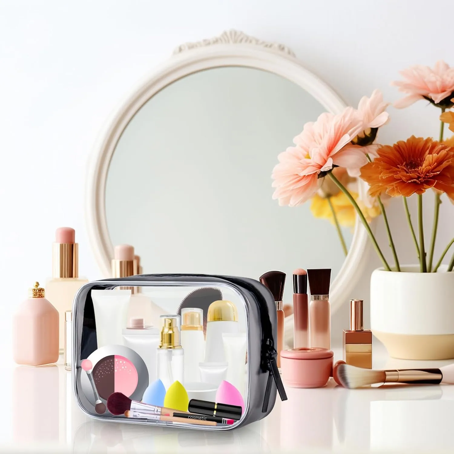PLULON 6 Pack Clear Toiletry Bags, TSA Approved Clear Makeup Bag Quart Size Waterproof Travel Bag Pouches Portable Cosmetic Bag for Traveling Men Women - Black