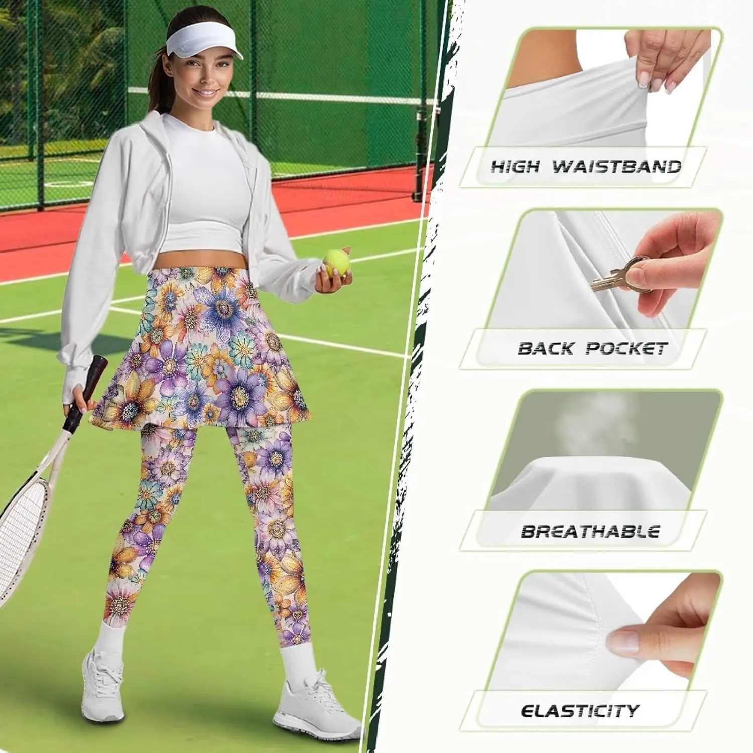 POLERO Womens Yoga Leggings with Skirts Tennis Skirts with Leggings Athletic Skirted Leggings