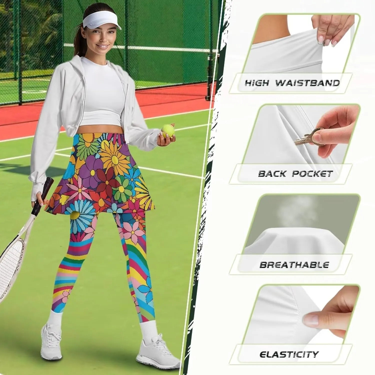 POLERO Womens Yoga Leggings with Skirts Tennis Skirts with Leggings Athletic Skirted Leggings