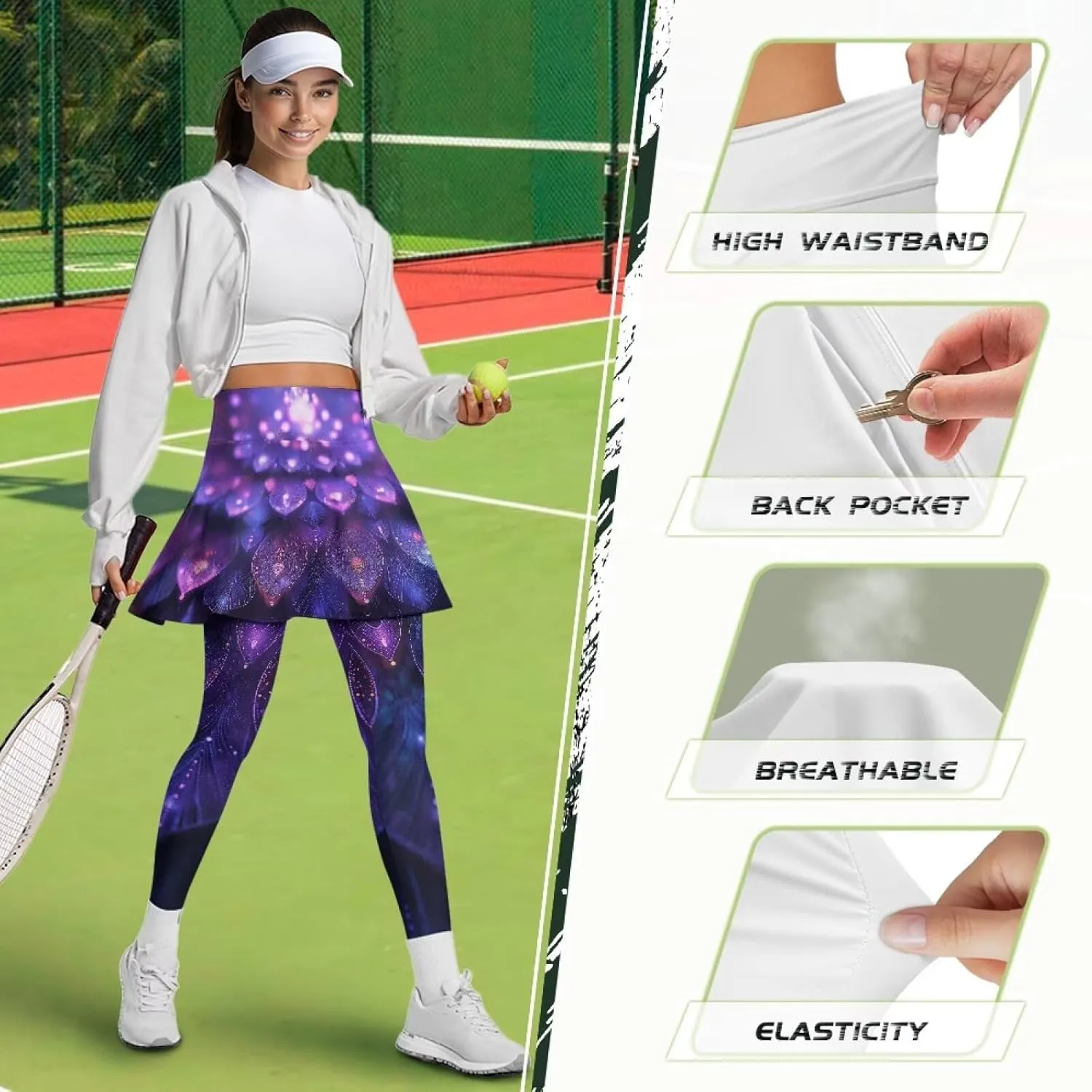 POLERO Womens Yoga Leggings with Skirts Tennis Skirts with Leggings Athletic Skirted Leggings