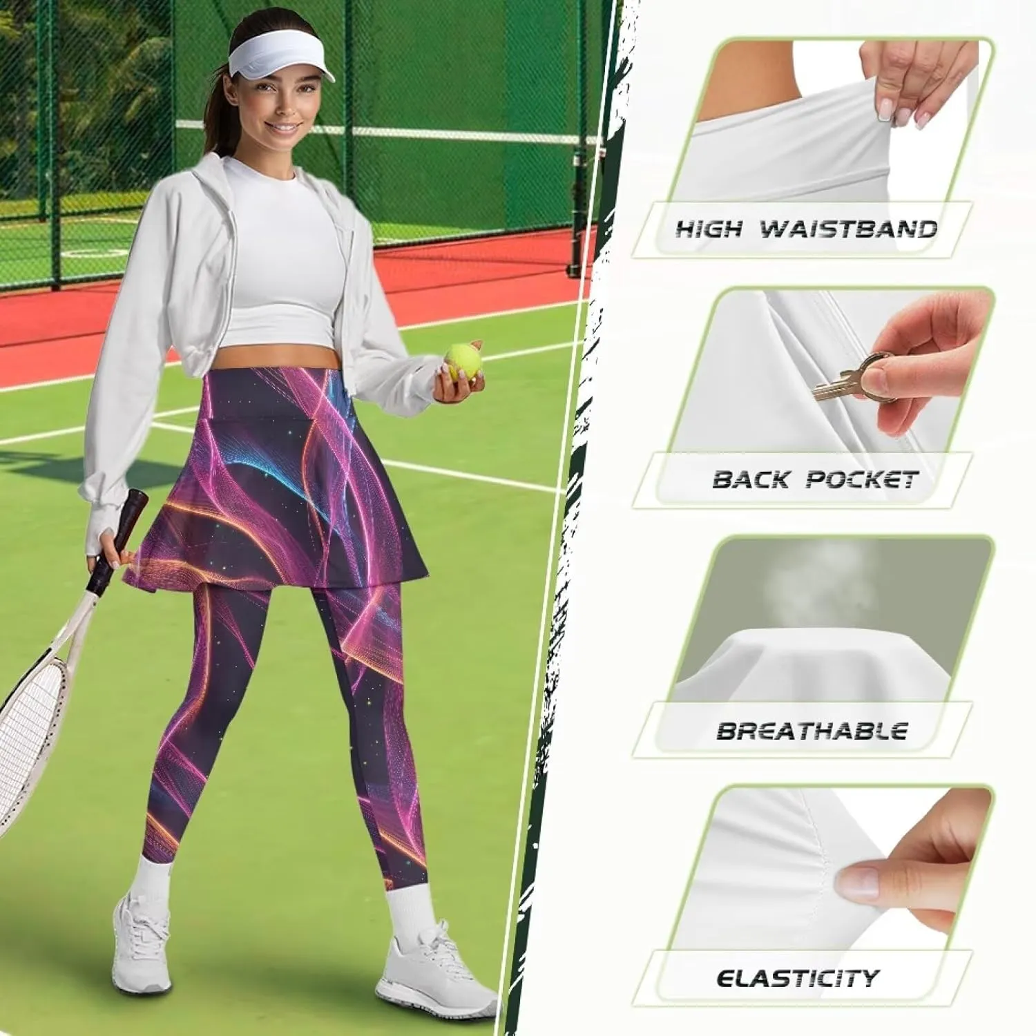 POLERO Womens Yoga Leggings with Skirts Tennis Skirts with Leggings Athletic Skirted Leggings