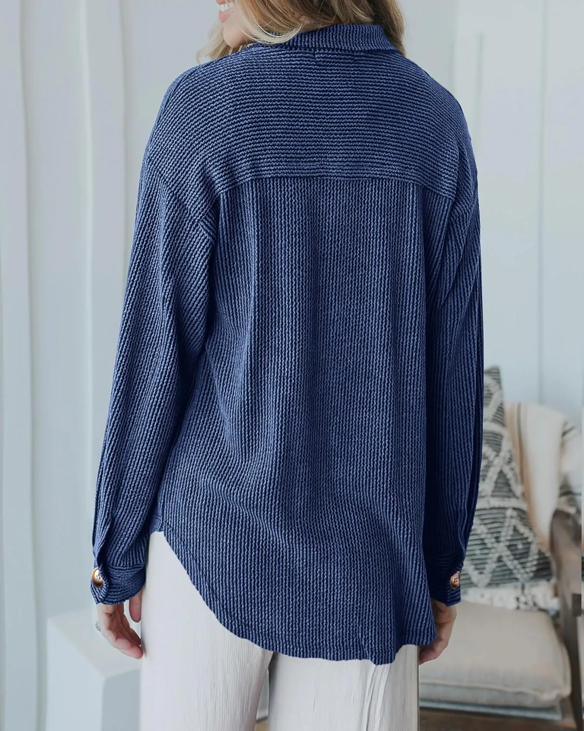 PRETTYGARDEN Women's Tops Casual Button Down Shirts Spring Fashion Long Sleeve Shacket Jacket Loose Texture Knit Blouses