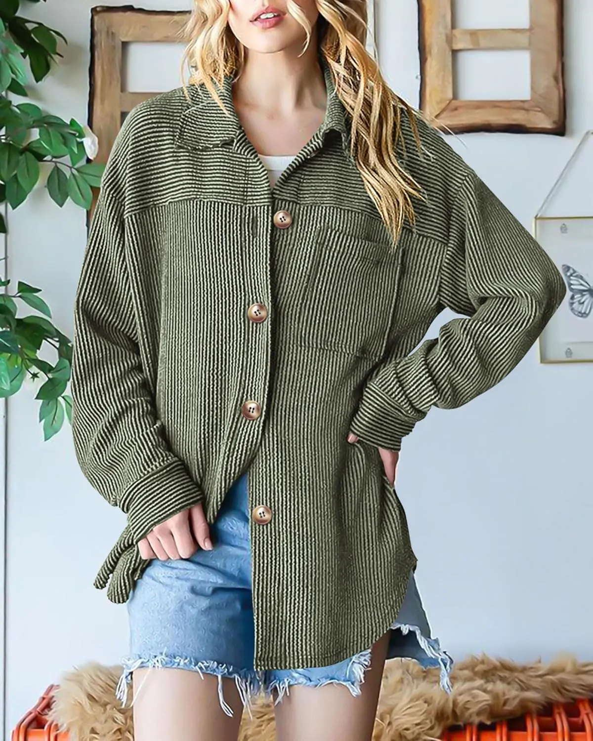 PRETTYGARDEN Women's Tops Casual Button Down Shirts Spring Fashion Long Sleeve Shacket Jacket Loose Texture Knit Blouses