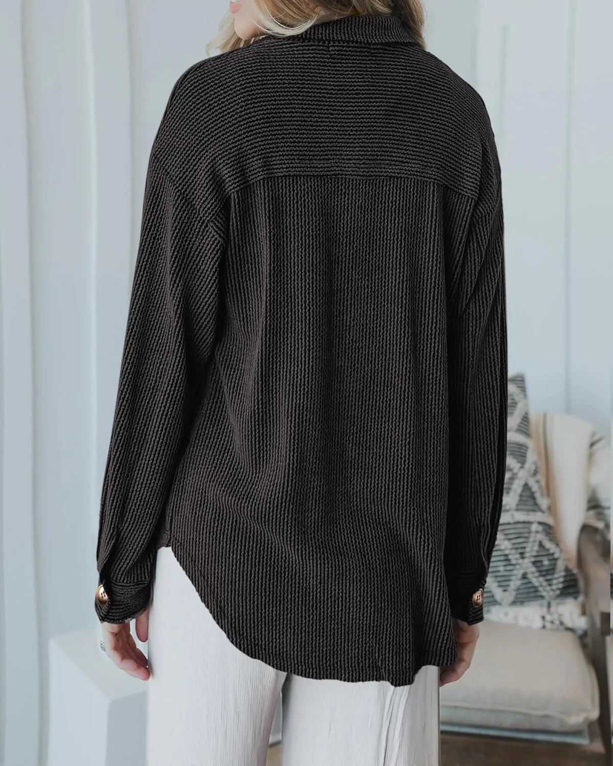 PRETTYGARDEN Women's Tops Casual Button Down Shirts Spring Fashion Long Sleeve Shacket Jacket Loose Texture Knit Blouses