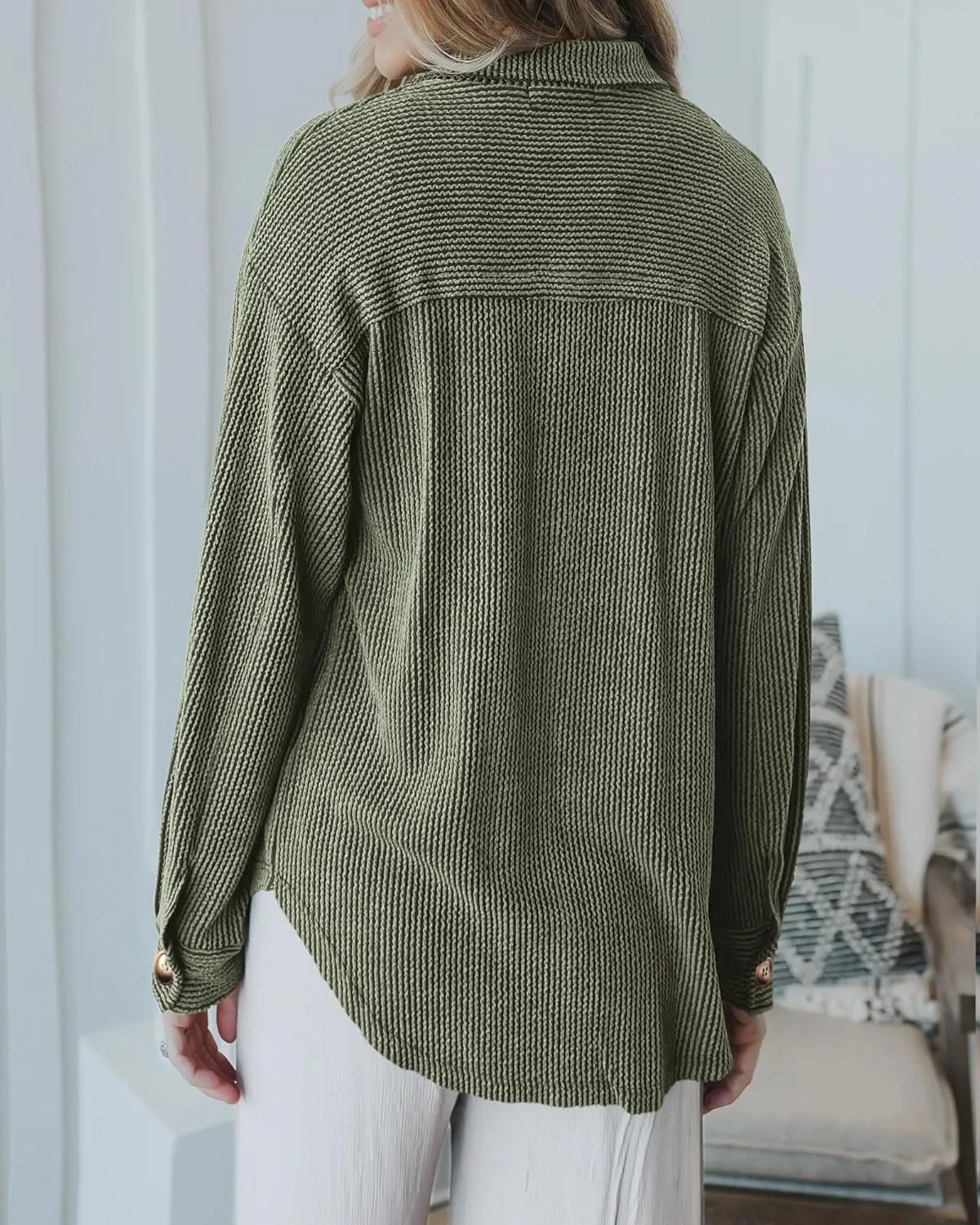 PRETTYGARDEN Women's Tops Casual Button Down Shirts Spring Fashion Long Sleeve Shacket Jacket Loose Texture Knit Blouses
