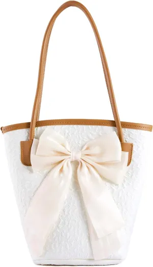 PU Leather Purse for Womens Handbag Top Handle Shoulder Bag Tote Bucket Bag Bow Bag Kahki HDJ02