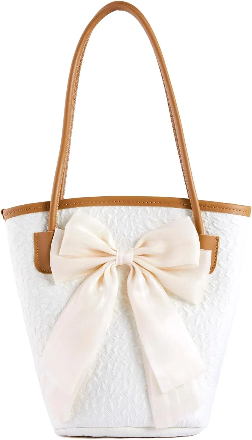 PU Leather Purse for Womens Handbag Top Handle Shoulder Bag Tote Bucket Bag Bow Bag Kahki HDJ02
