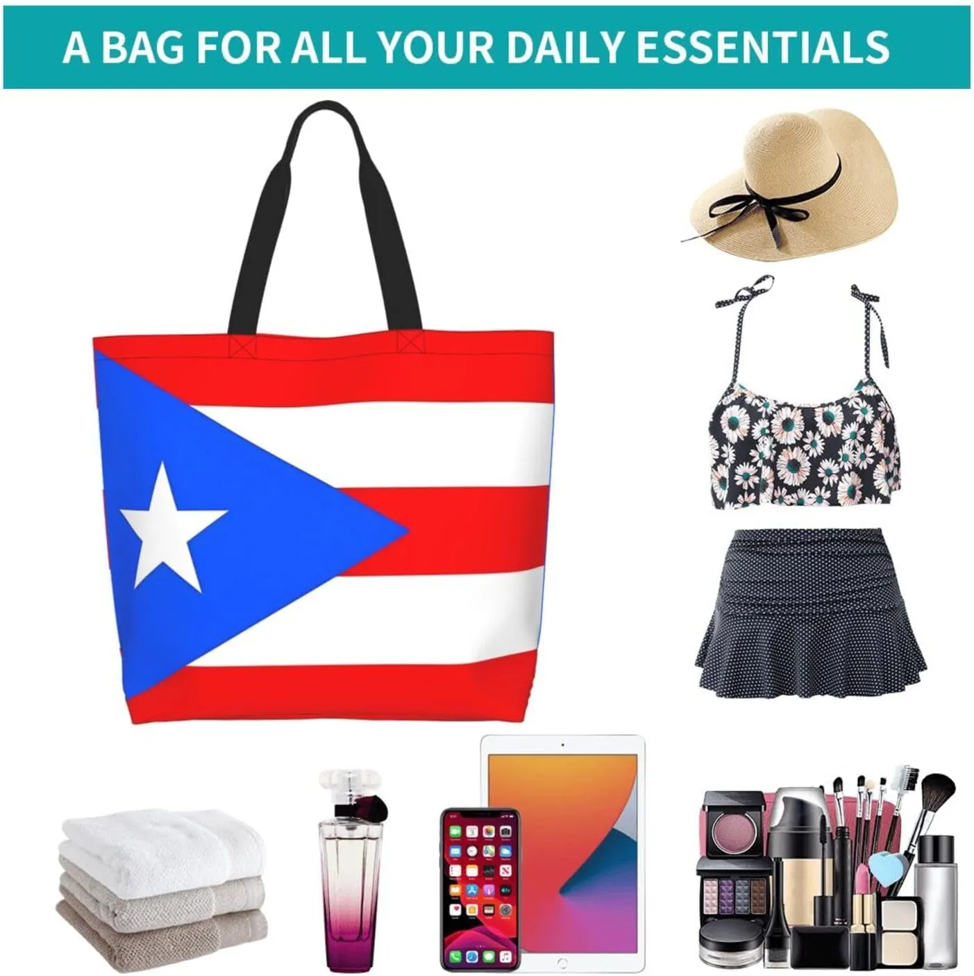 Puerto Rican American Flag Women's Tote Bag Large Capacity Single Shoulder Bags Handbag for Shopping Work