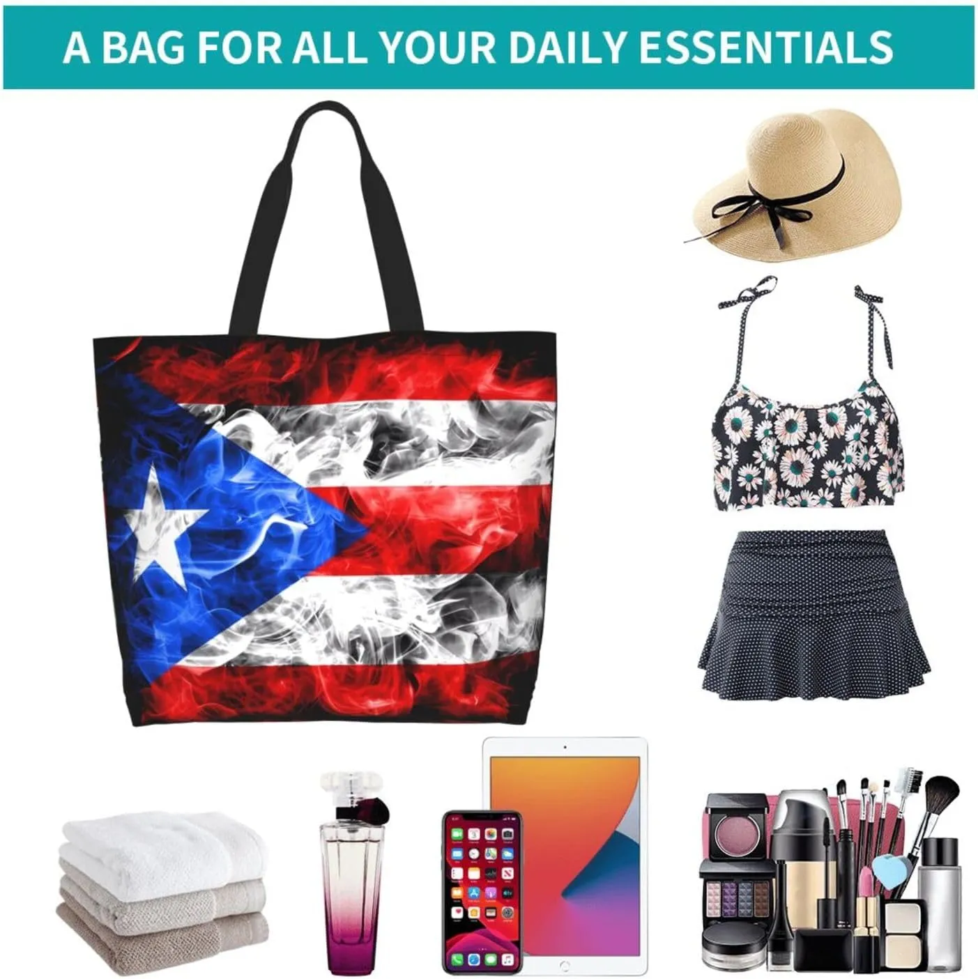 Puerto Rican American Flag Women's Tote Bag Large Capacity Single Shoulder Bags Handbag for Shopping Work