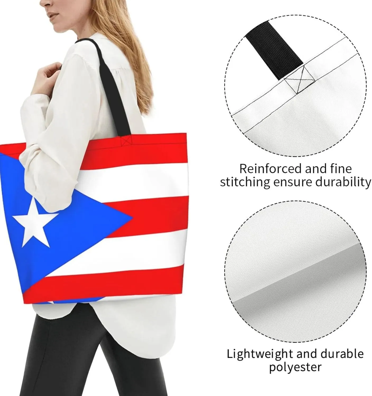 Puerto Rican American Flag Women's Tote Bag Large Capacity Single Shoulder Bags Handbag for Shopping Work