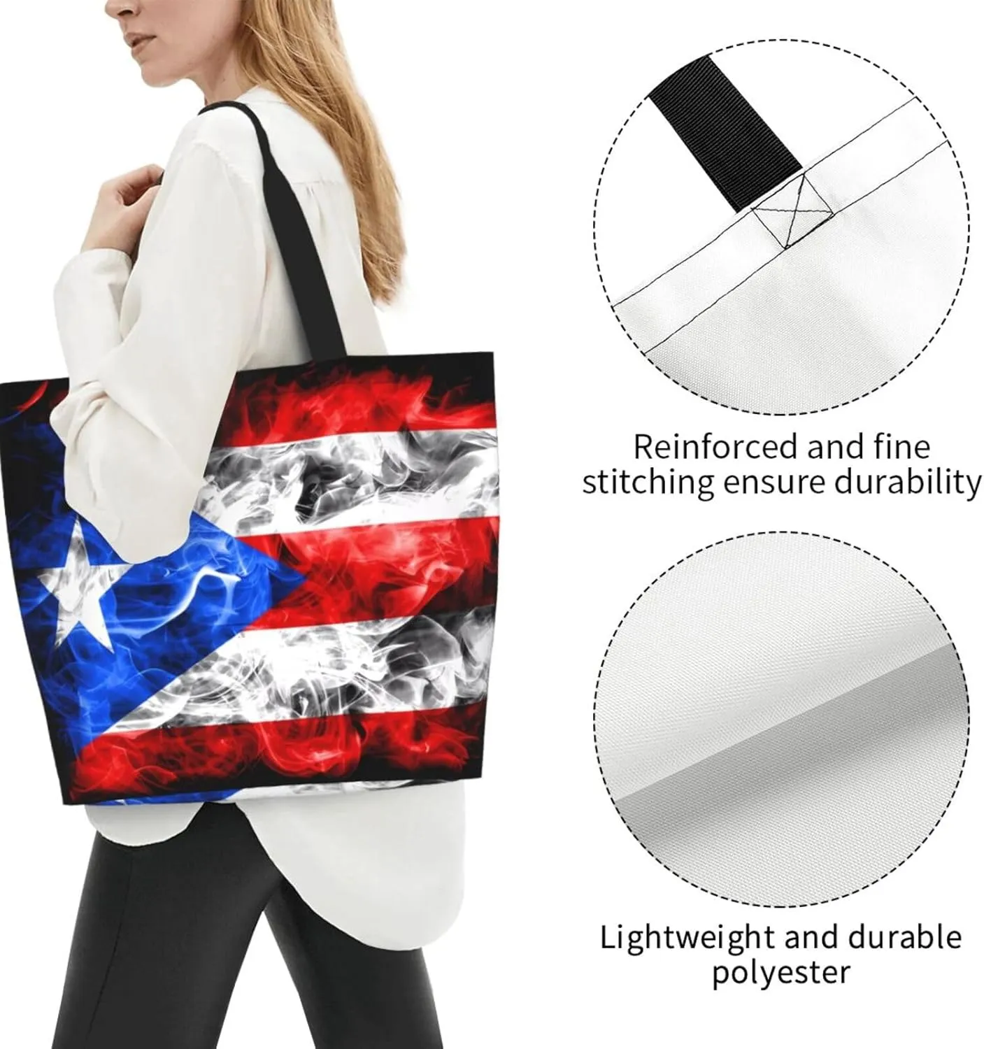 Puerto Rican American Flag Women's Tote Bag Large Capacity Single Shoulder Bags Handbag for Shopping Work