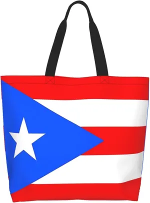 Puerto Rican American Flag Women's Tote Bag Large Capacity Single Shoulder Bags Handbag for Shopping Work
