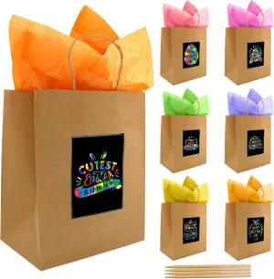 PURPLE LADYBUG 7 Brown Gift Bags Medium Size with Handles  Personalized Teacher Appreciation Gift Bags & Tissue Paper Set  Sight Smell Touch Taste Sound Thank You Gift Bag