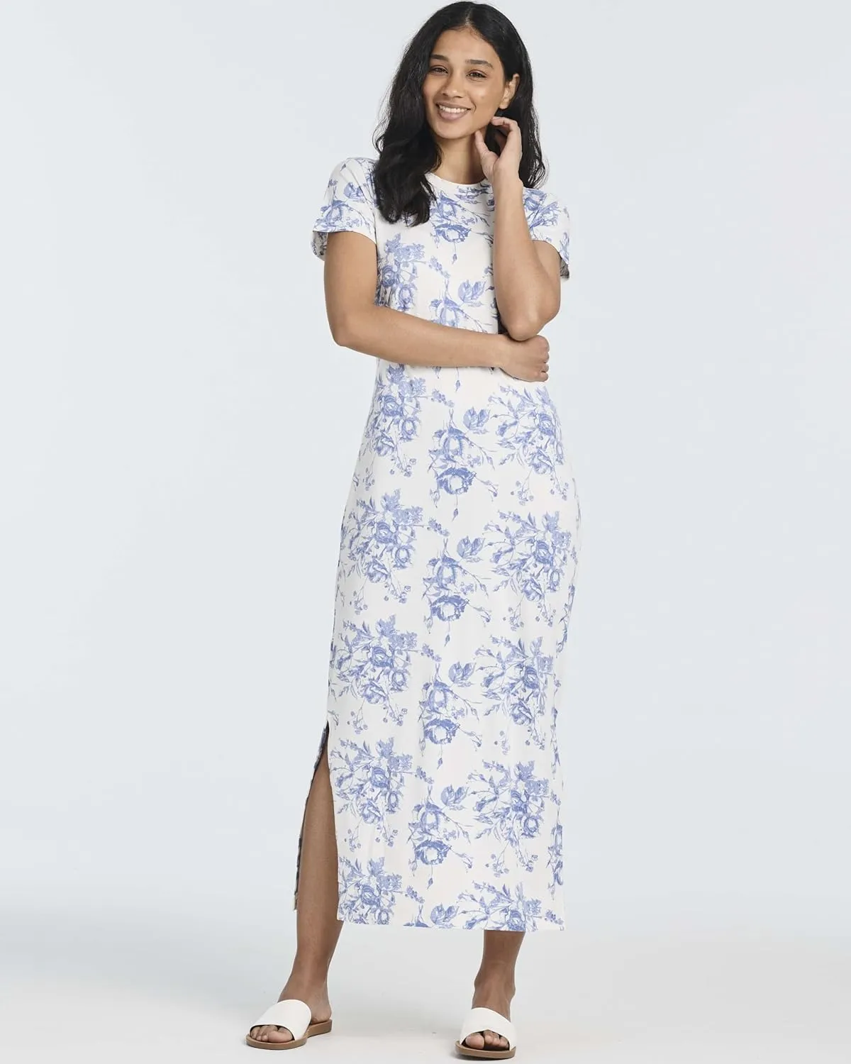 Real Essentials 3 Pack Womens Casual Short Sleeve Maxi T-Shirt Summer Dress with Slit & Pockets (Available in Plus Size)