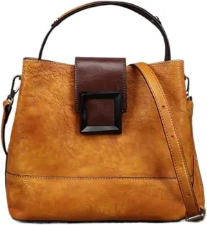 Retro Genuine Leather Shoulder Bags Handmade Women Bucket Bag First Layer Cowhide Top-handle Bags For Female