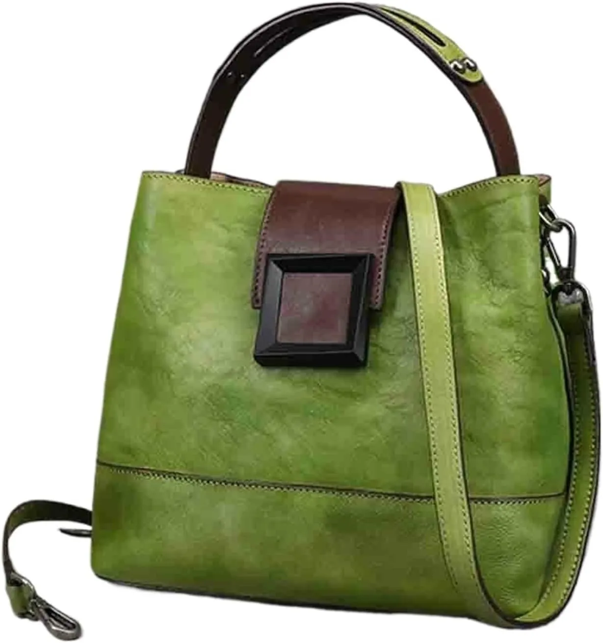 Retro Genuine Leather Shoulder Bags Handmade Women Bucket Bag First Layer Cowhide Top-handle Bags For Female