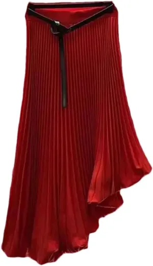Rfmfkkg Women High Waist Skirts A-Line Midi Skirt Bohemian Irregular Pleated Skirt Party