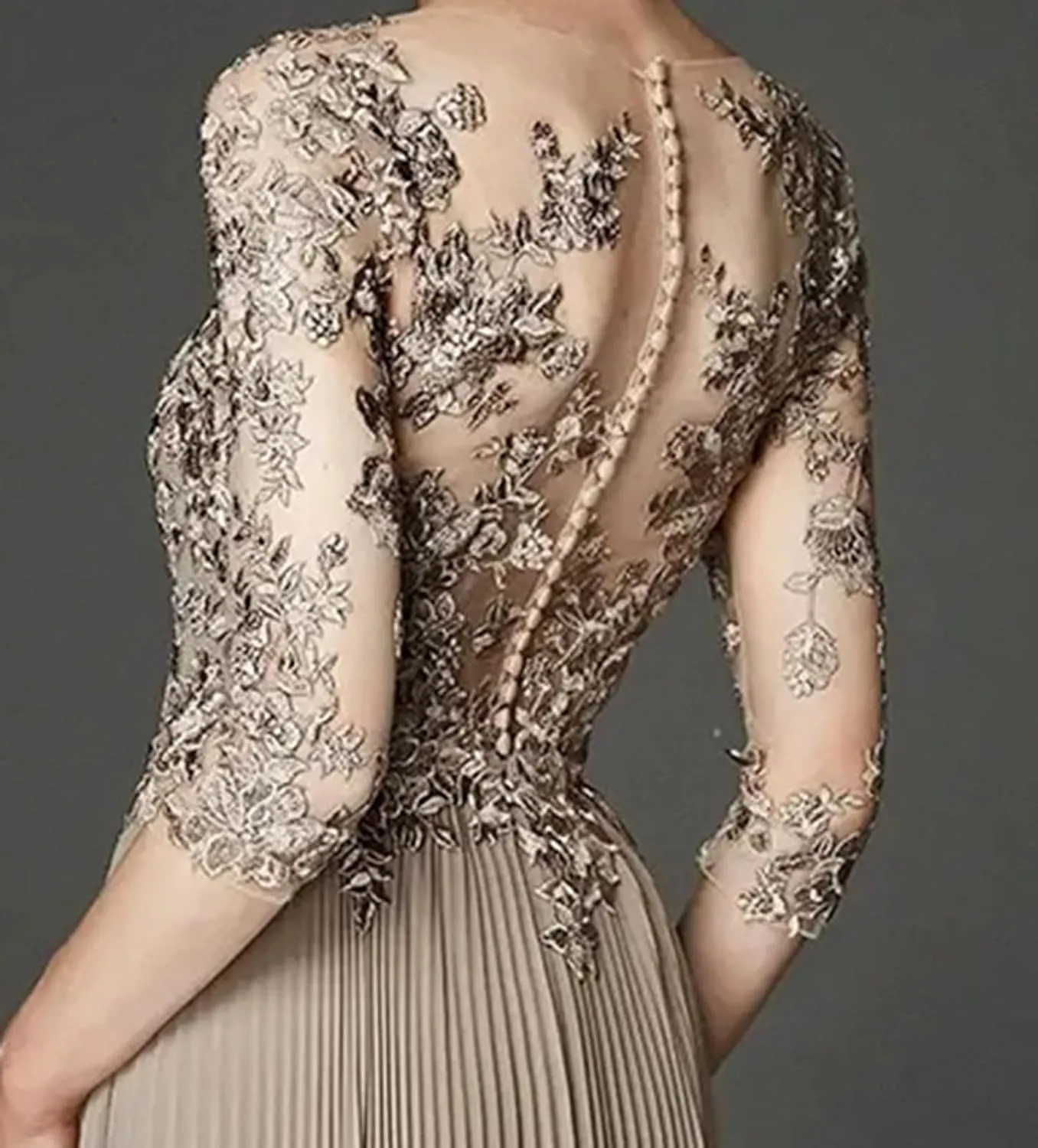 SanLIJIAN V Neck Mother of The Bride Dress 3/4 Sleeve Lace Applique Long Chiffon Formal Evening Prom Gown for Women