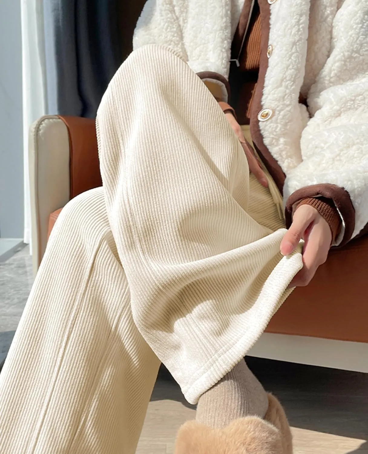 Sherpa Lined Fleece Sweatpants Women Baggy Wide Leg Lounge Pants Loose Stretchy Casual Pants