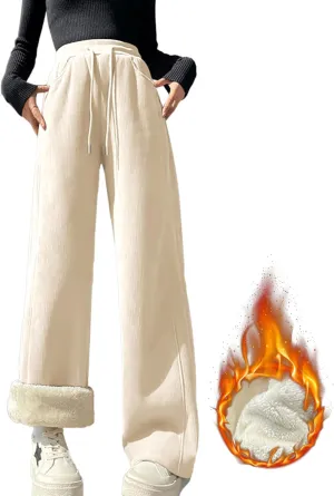 Sherpa Lined Fleece Sweatpants Women Baggy Wide Leg Lounge Pants Loose Stretchy Casual Pants