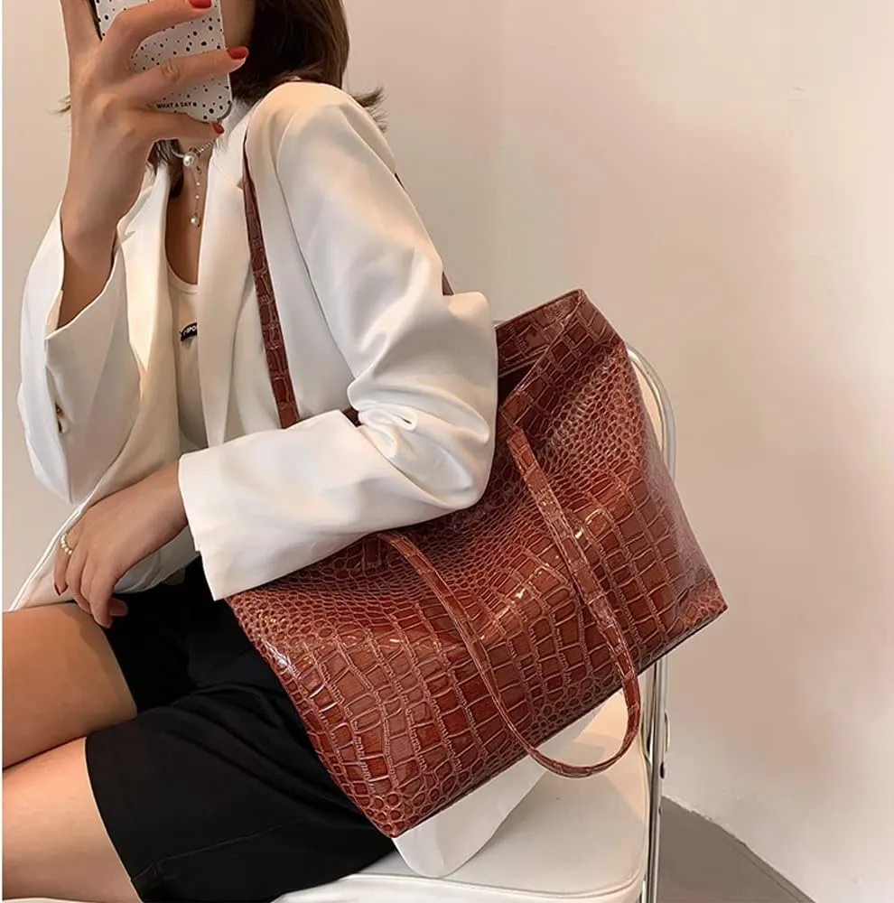 Shiny Tote Bags for Women Patent Faux Leather Handbags Large Purse Satchel Bag Hobo Handbag Shoulder Bag Minimalist