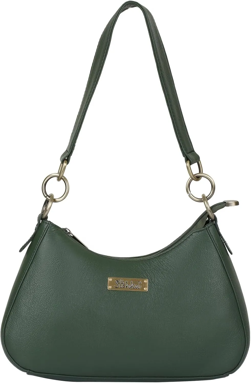 Shoulder Bag in Olive Genuine Leather Hobo Purse for Women, Soft Half Moon Tote with Top Zipper Closure, Stylish Handbag for Daily Use, Travel & Casual Outings.