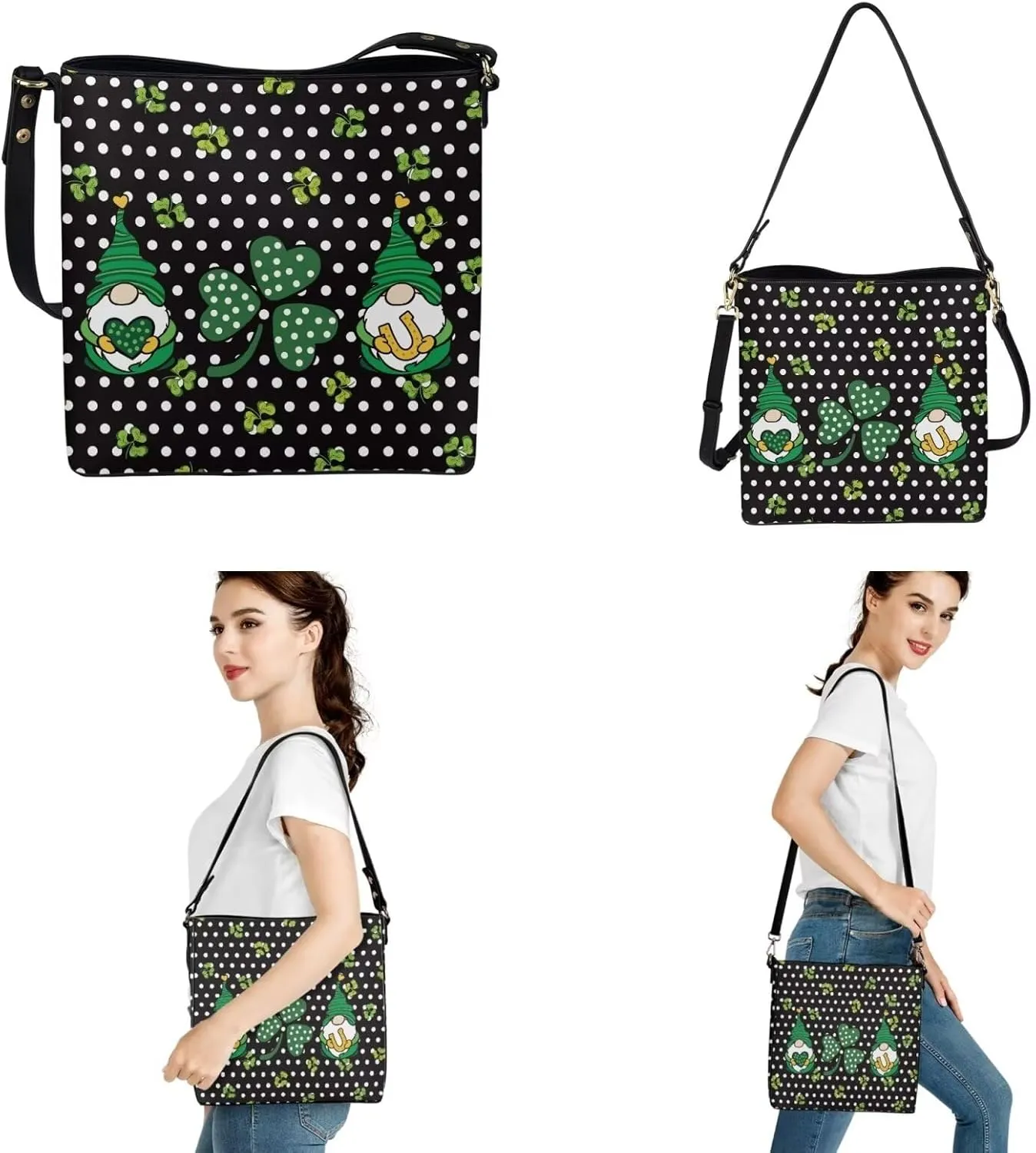 Shoulder Bags Set 2 Piece Saddle Bags Satchel Bags for Women Large Capacity with Zipper Wristlet Purses for Women