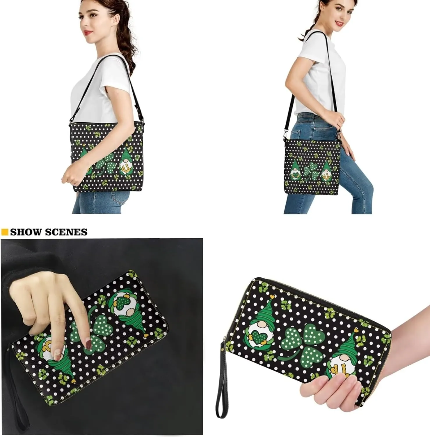 Shoulder Bags Set 2 Piece Saddle Bags Satchel Bags for Women Large Capacity with Zipper Wristlet Purses for Women