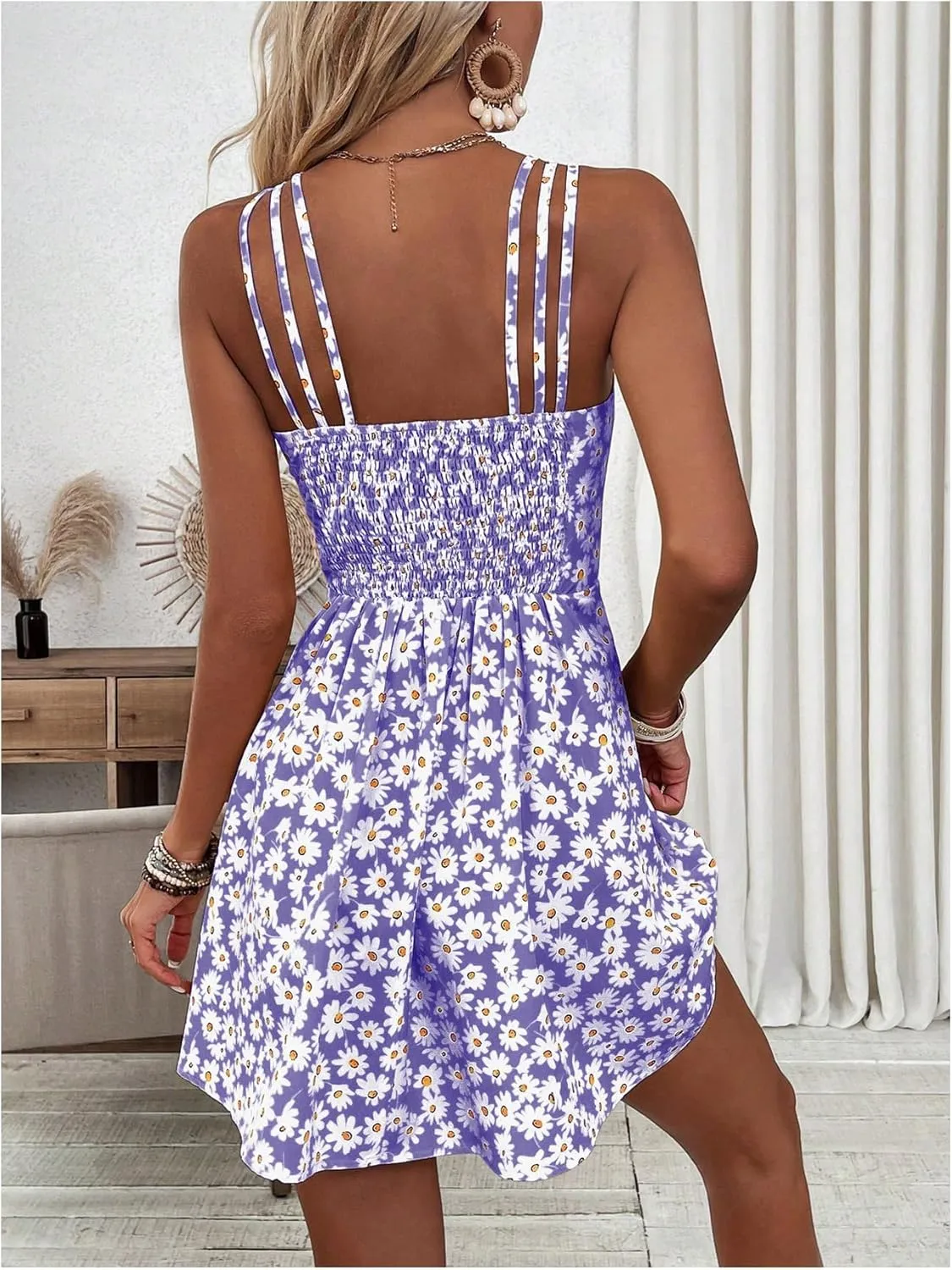 SOLY HUX Women's Floral Print Cami Dress Spaghetti Strap A Line Flowy Summer Mini Dresses Sundress