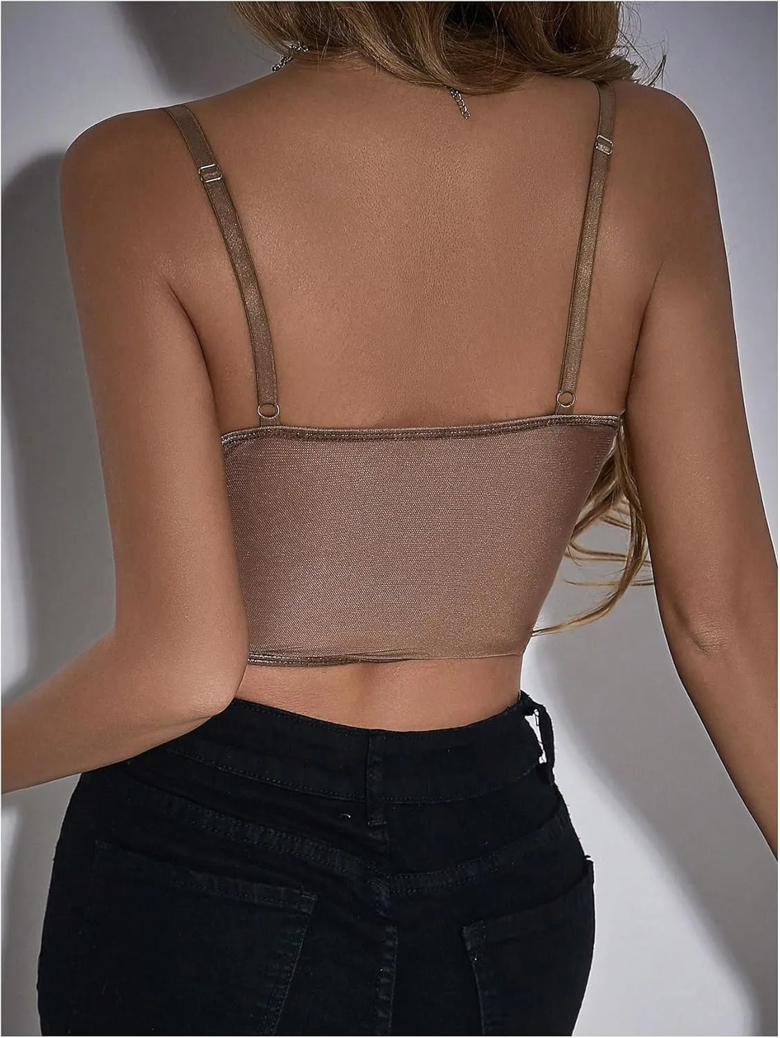 SOLY HUX Women's Rhinestone Sparkly Camisole Tops Meh Sheer Spaghetti Strap Party Club Crop Tops