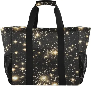Spark Star Background Large Beach Bags for Women & Men,Waterproof Sandproof Beach Tote Swim Pool Bag for Pool Gym Grocery Travel